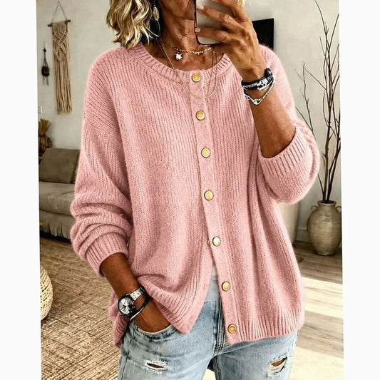 Women's Relaxed-Fit Button-Front Crew Neck Knit Cardigan 1