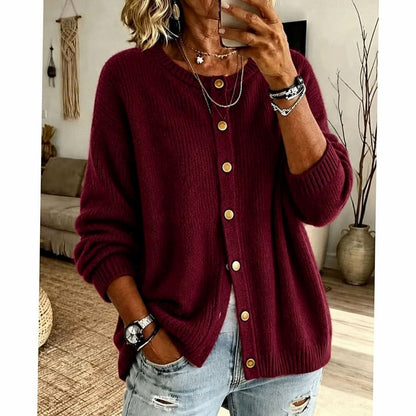 Women's Relaxed-Fit Button-Front Crew Neck Knit Cardigan 4