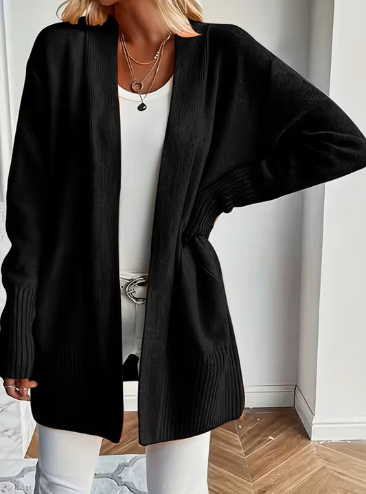 Women's Relaxed Open-Front Knit Cardigan Sweater — Ribbed Cuffs 1