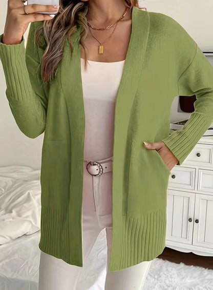 Women's Relaxed Open-Front Knit Cardigan Sweater — Ribbed Cuffs 3
