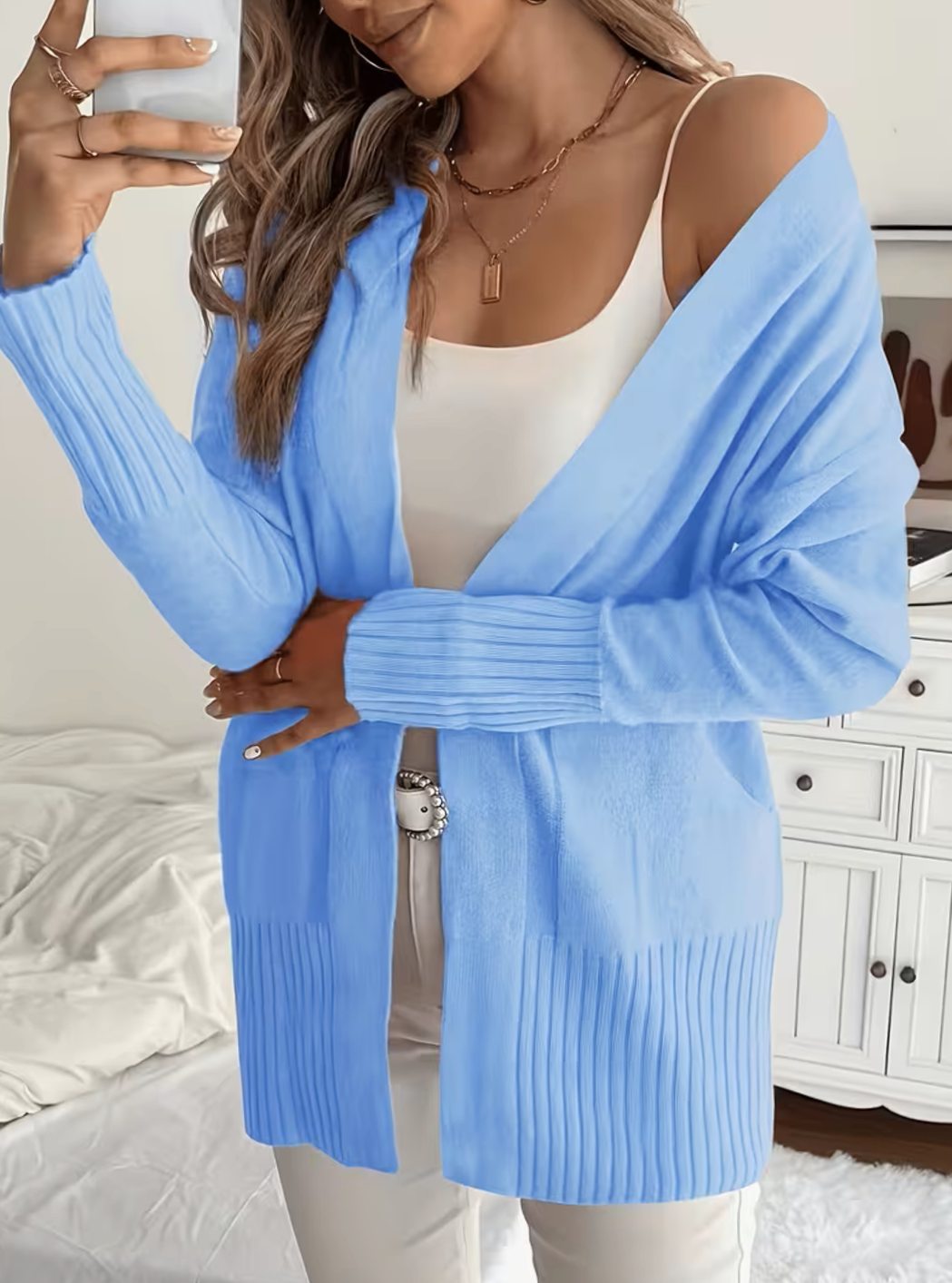 Women's Relaxed Open-Front Knit Cardigan Sweater — Ribbed Cuffs 9