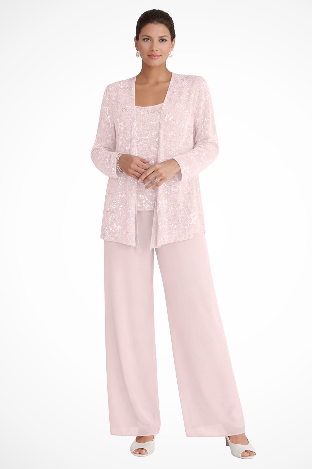 Women's Sequin Three-Piece Wide Leg Pants Suit Set 11