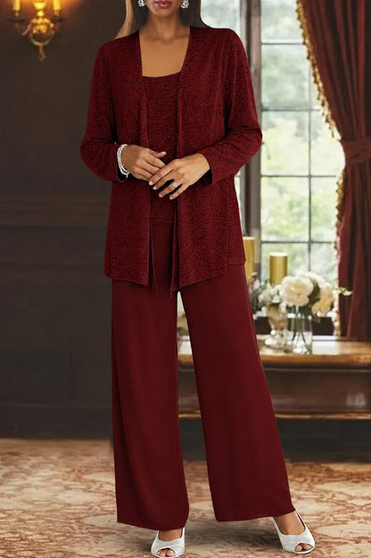 Women's Sequin Three-Piece Wide Leg Pants Suit Set 14