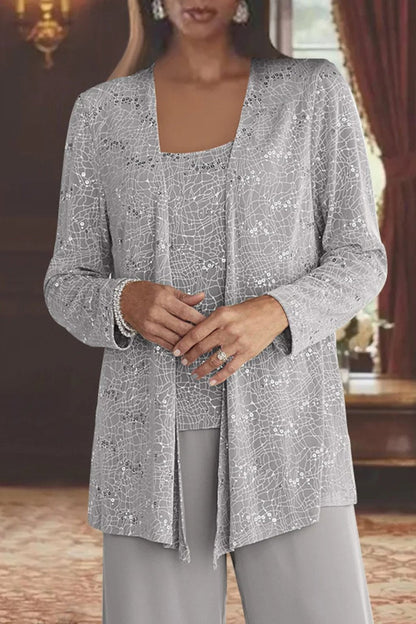 Women's Sequin Three-Piece Wide Leg Pants Suit Set 3