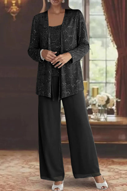Women's Sequin Three-Piece Wide Leg Pants Suit Set 6