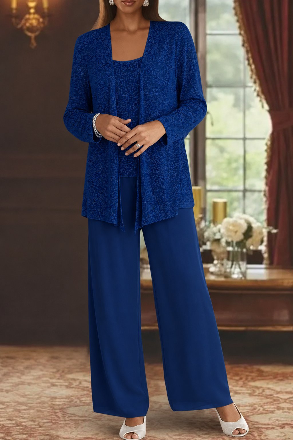 Women's Sequin Three-Piece Wide Leg Pants Suit Set 8