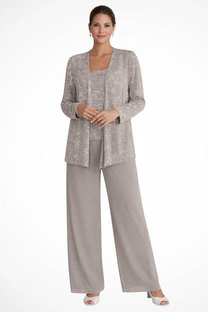 Women's Sequin Three-Piece Wide Leg Pants Suit Set 9