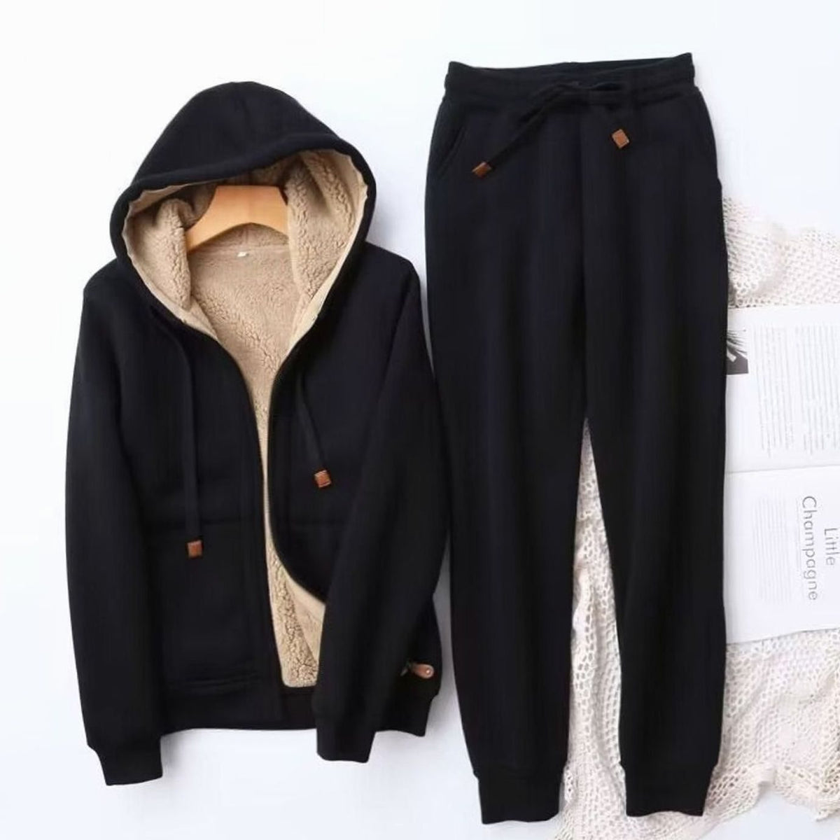 Women's Sherpa Lined Hoodie and Jogger Set Loungewear 5