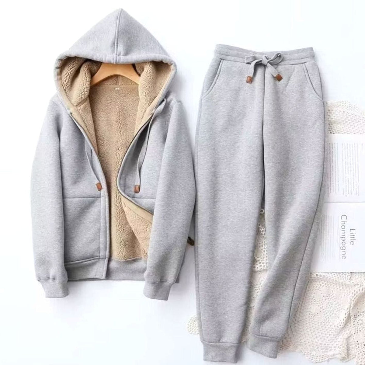 Women's Sherpa Lined Hoodie and Jogger Set Loungewear 6