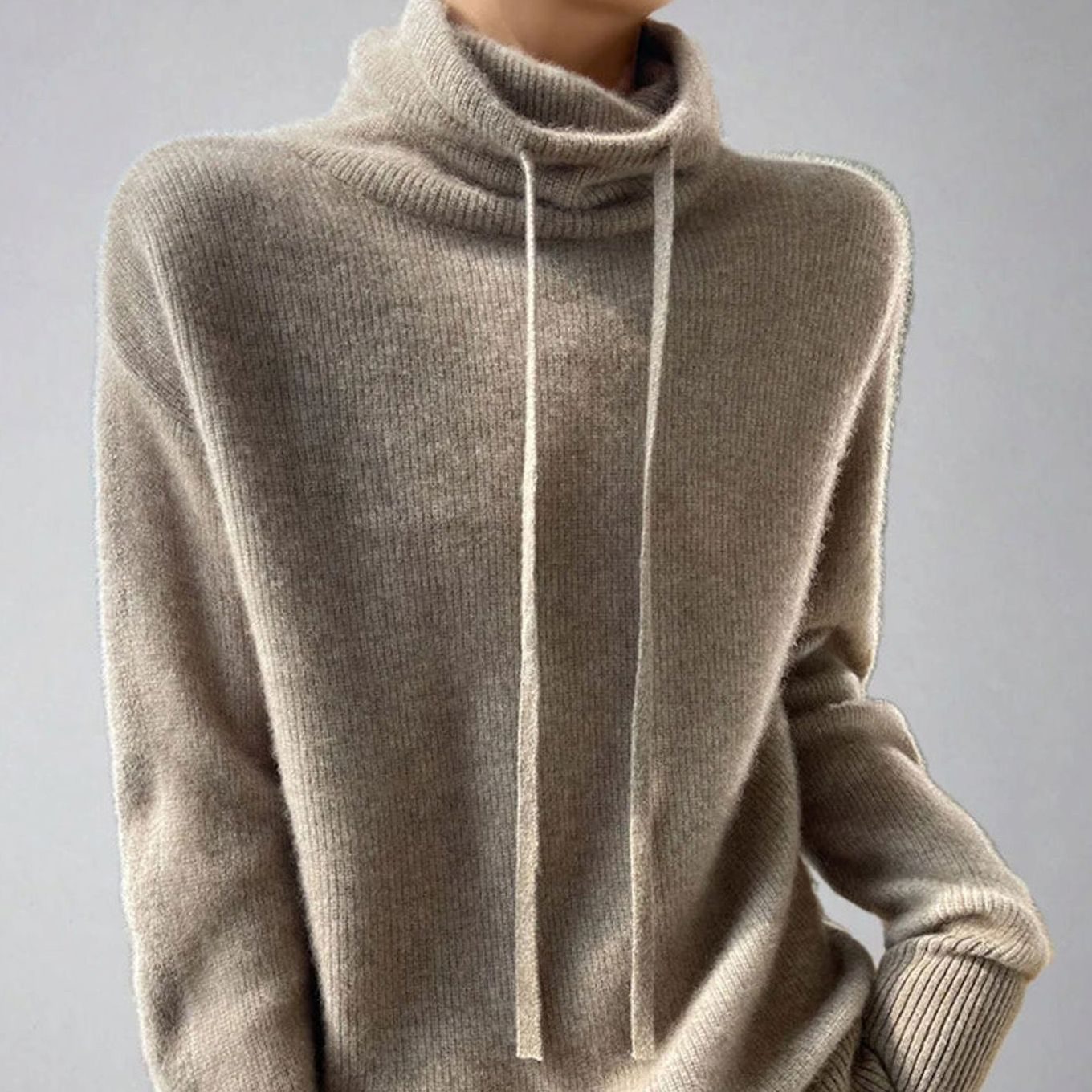 Women's Slouchy Drawstring Turtleneck Knit Pullover Sweater 1