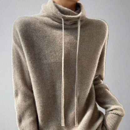Women's Slouchy Drawstring Turtleneck Knit Pullover Sweater 1