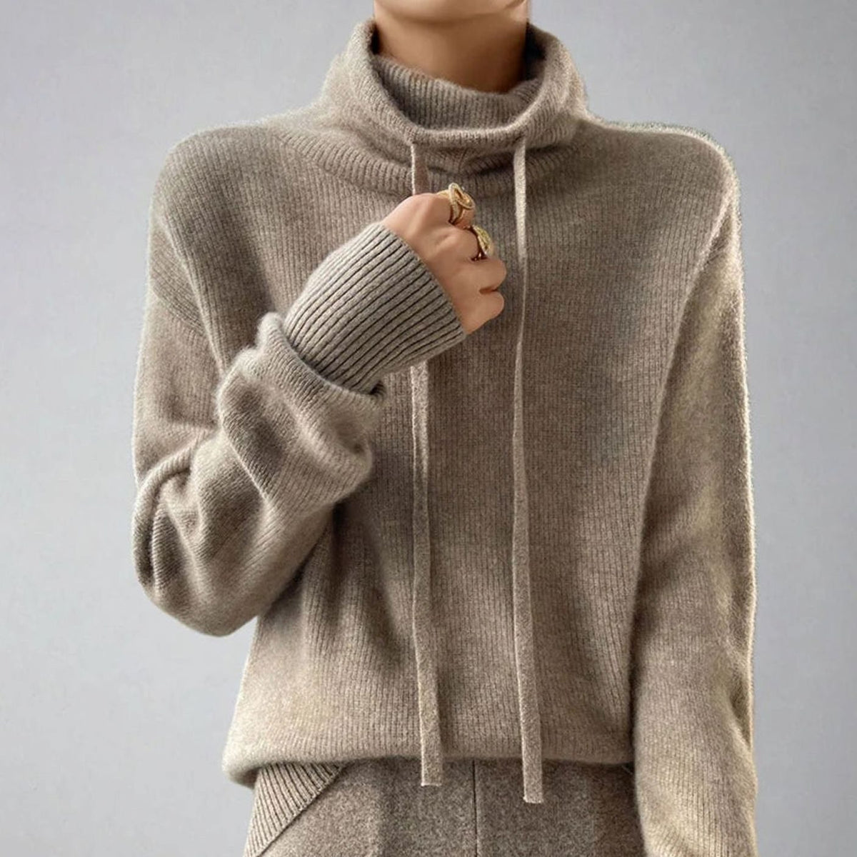 Women's Slouchy Drawstring Turtleneck Knit Pullover Sweater 2