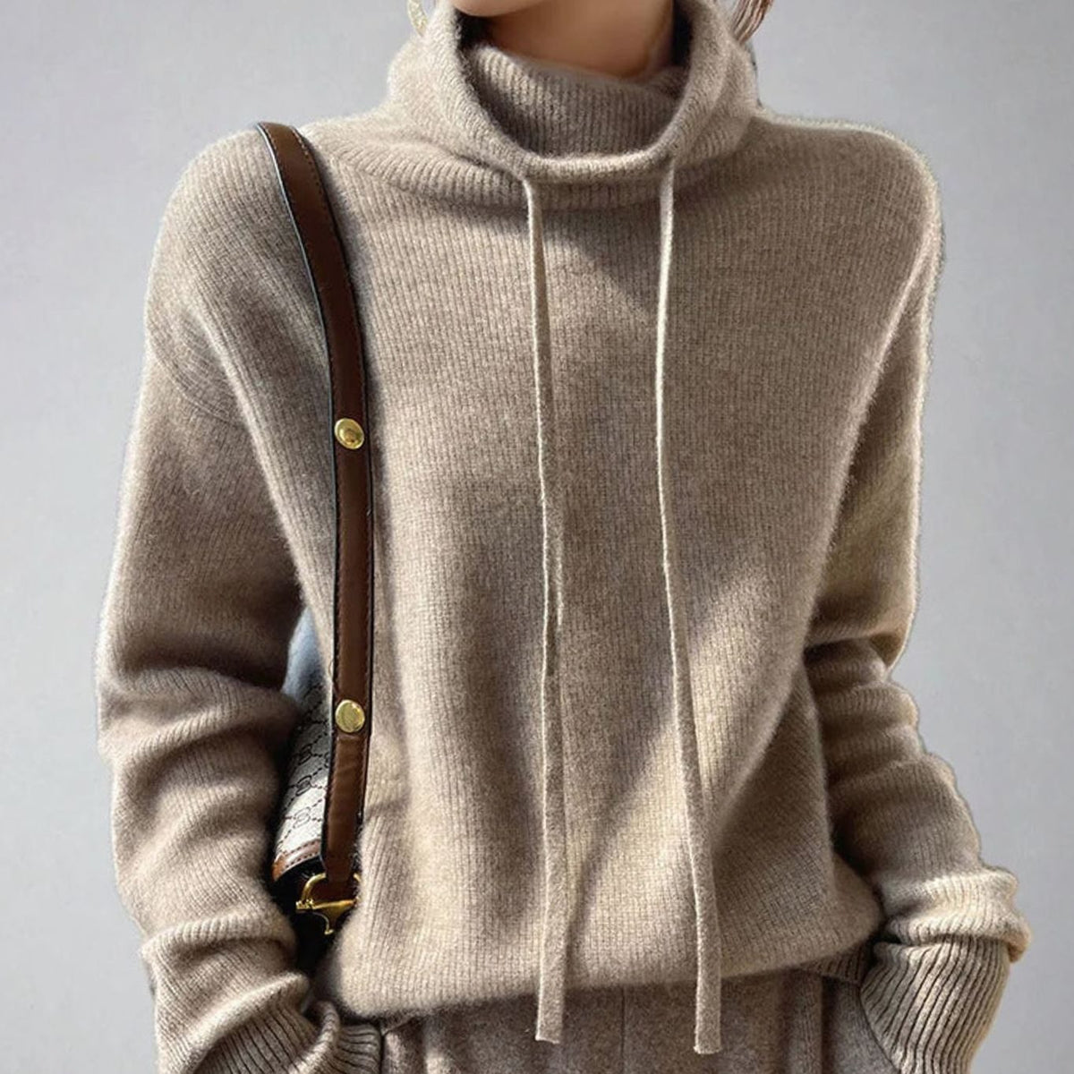 Women's Slouchy Drawstring Turtleneck Knit Pullover Sweater 3