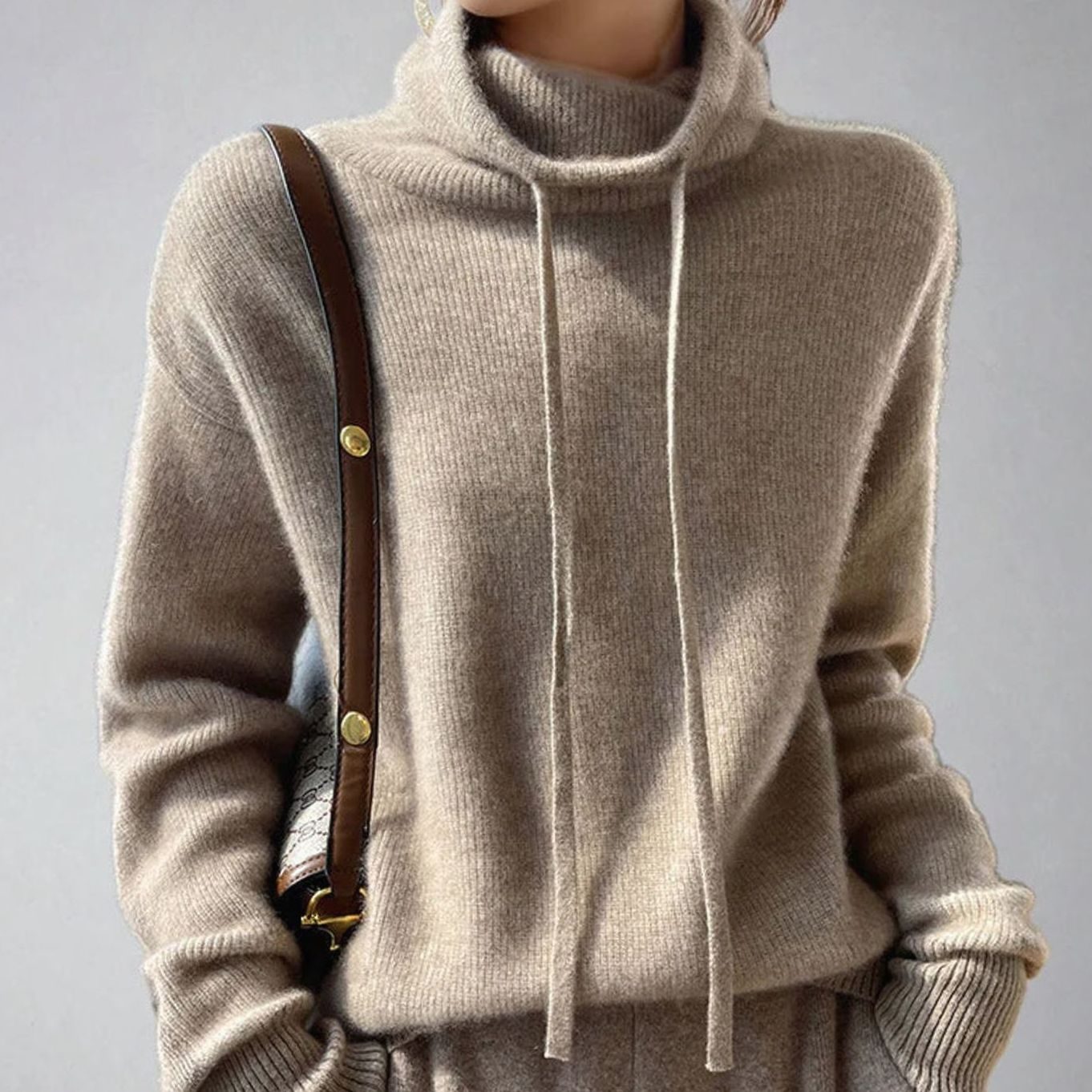 Women's Slouchy Drawstring Turtleneck Knit Pullover Sweater 3