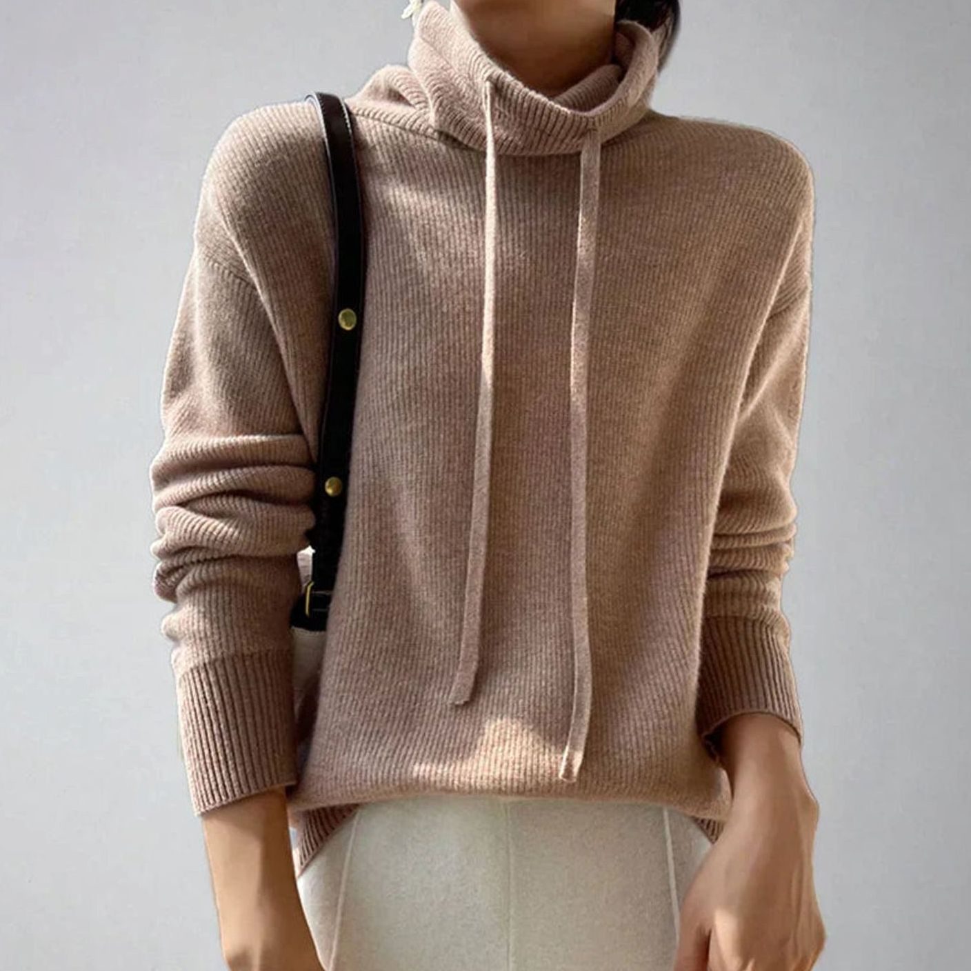 Women's Slouchy Drawstring Turtleneck Knit Pullover Sweater 4