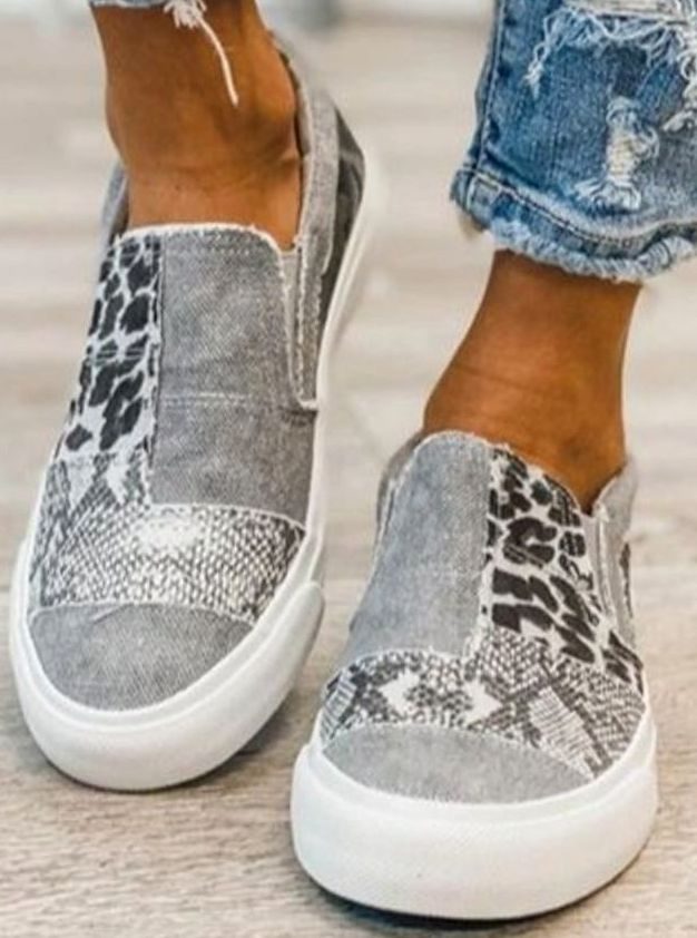 Women's Animal Print Slip-On Canvas Sneakers — Stretch Fit 1