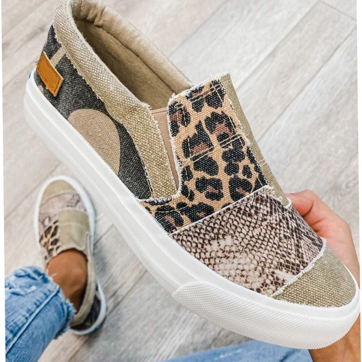 Women's Animal Print Slip-On Canvas Sneakers — Stretch Fit 6