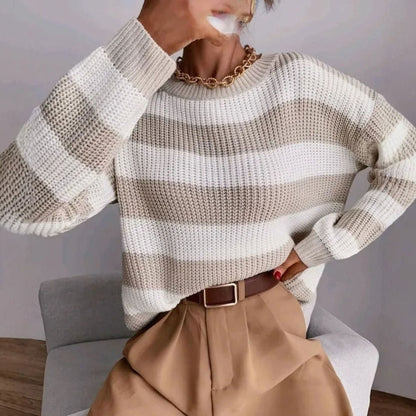 Women's Striped Crewneck Knit Sweater — Relaxed Fit 2