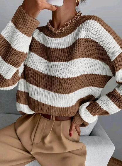 Women's Striped Crewneck Knit Sweater — Relaxed Fit 5