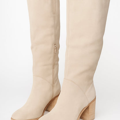 Women's Suede-Look Block Heel Knee-High Boots — Side Zip 1