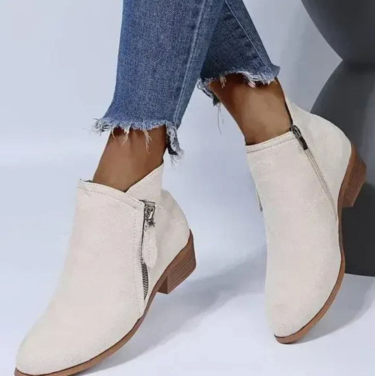 Women's Suede V-Cut Block Heel Zip-Up Ankle Boots 1