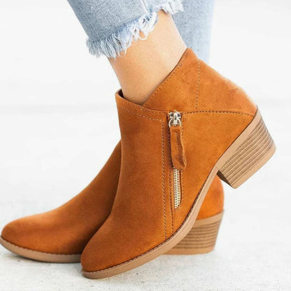 Women's Suede V-Cut Block Heel Zip-Up Ankle Boots 4