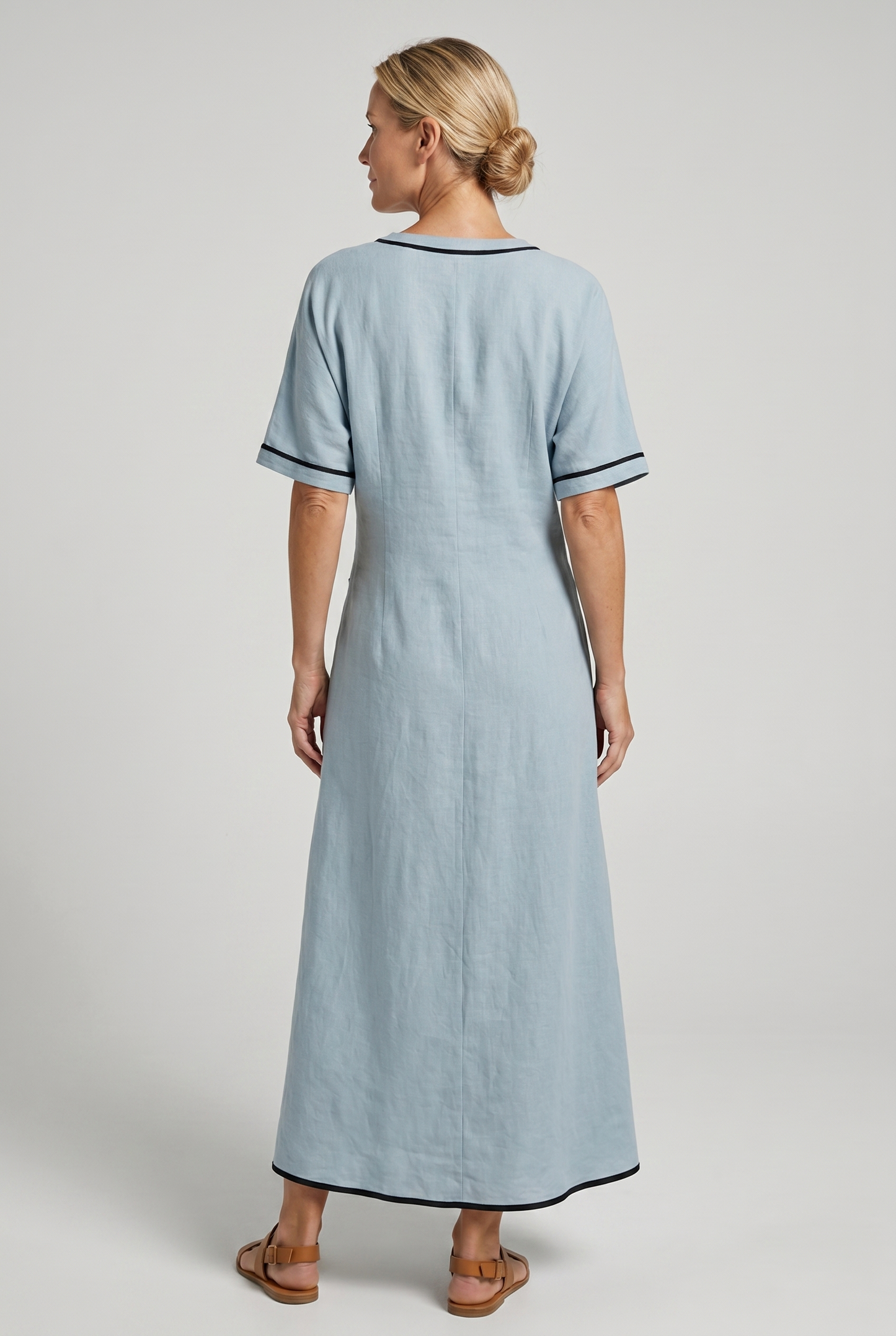 Twist Front Maxi Dress — V-Neck Contrast Trim Summer Dress 4