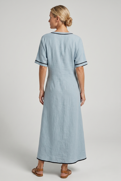 Twist Front Maxi Dress — V-Neck Contrast Trim Summer Dress 4