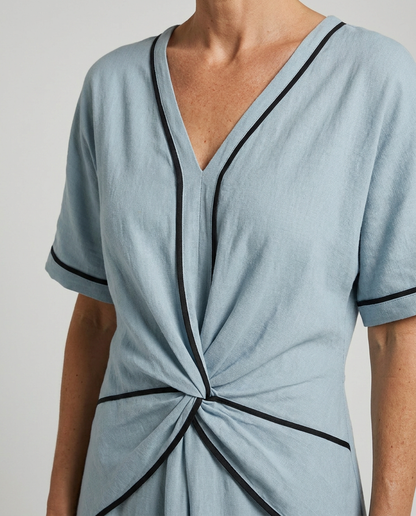 Twist Front Maxi Dress — V-Neck Contrast Trim Summer Dress 5