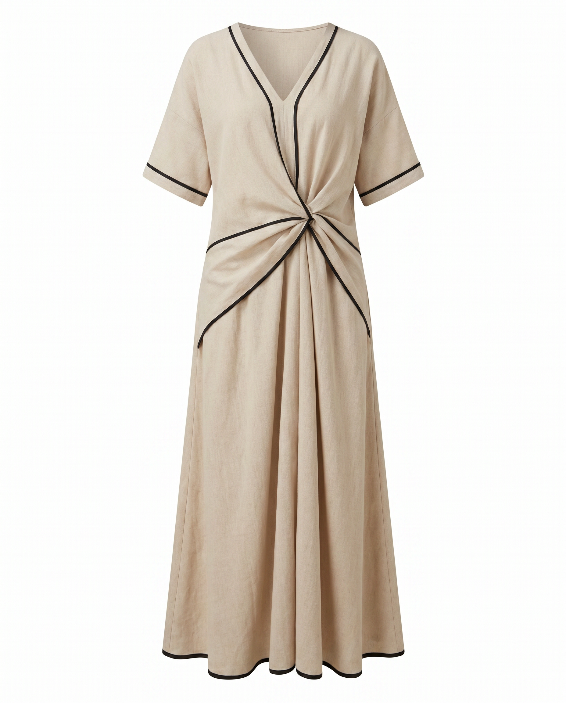 Twist Front Maxi Dress — V-Neck Contrast Trim Summer Dress 8