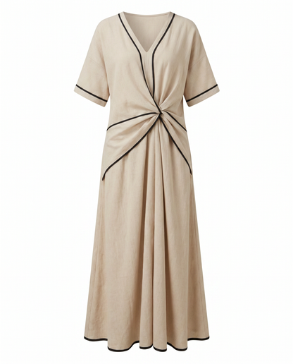 Twist Front Maxi Dress — V-Neck Contrast Trim Summer Dress 8