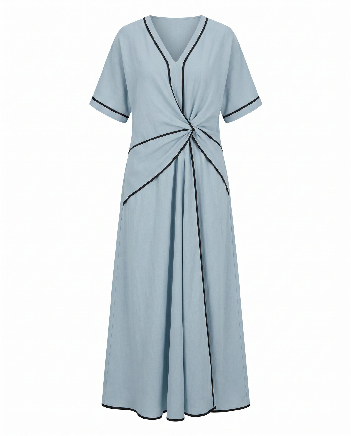 Twist Front Maxi Dress — V-Neck Contrast Trim Summer Dress 6