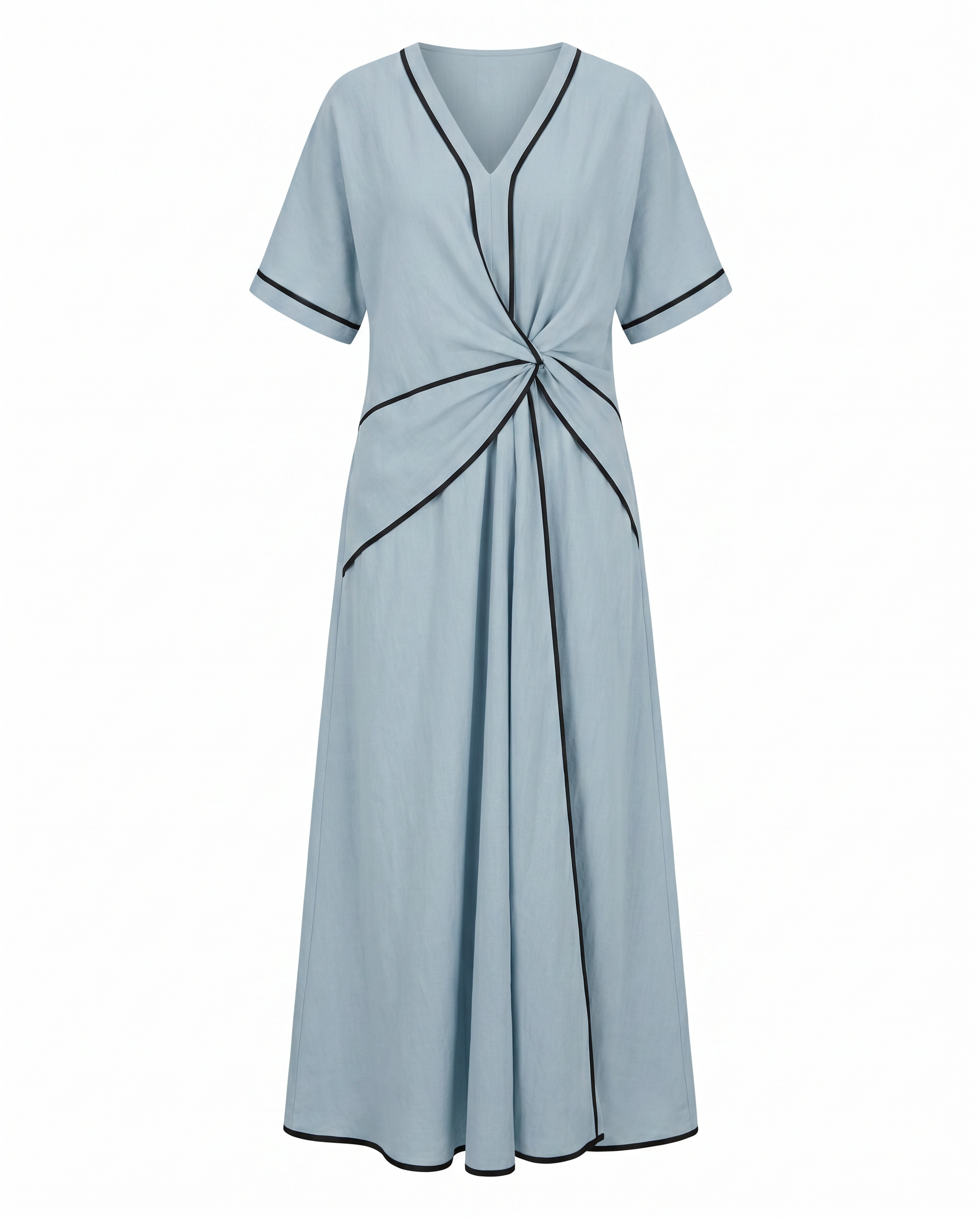 Twist Front Maxi Dress — V-Neck Contrast Trim Summer Dress 6