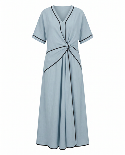 Twist Front Maxi Dress — V-Neck Contrast Trim Summer Dress 6