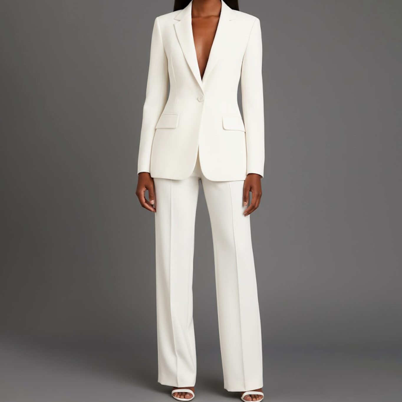 Women's Tailored Single-Button Blazer Pants Suit Set 1