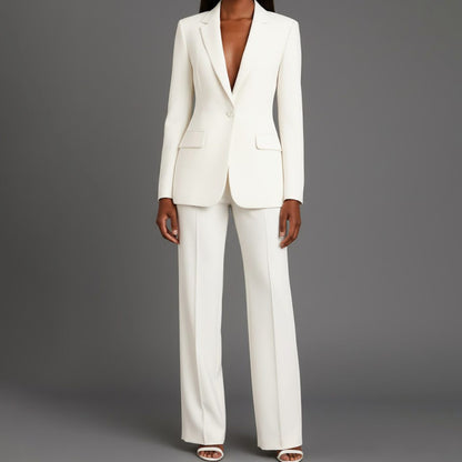 Women's Tailored Single-Button Blazer Pants Suit Set 1