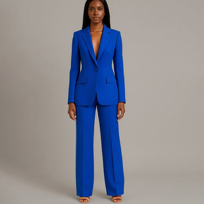 Women's Tailored Single-Button Blazer Pants Suit Set 10