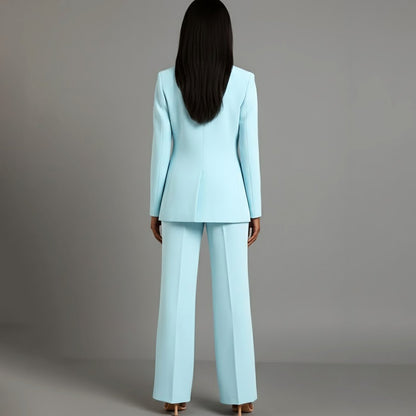 Women's Tailored Single-Button Blazer Pants Suit Set 13