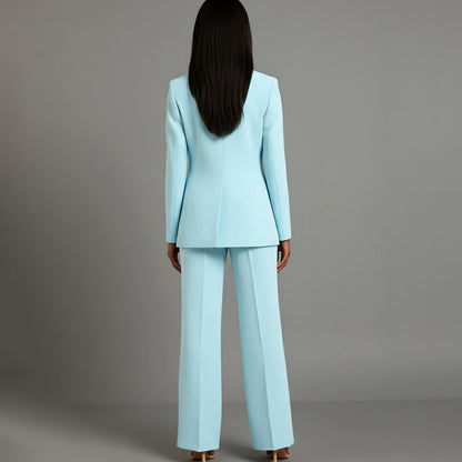 Women's Tailored Single-Button Blazer Pants Suit Set 15