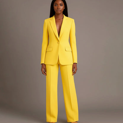 Women's Tailored Single-Button Blazer Pants Suit Set 17