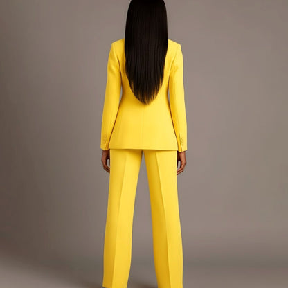 Women's Tailored Single-Button Blazer Pants Suit Set 18