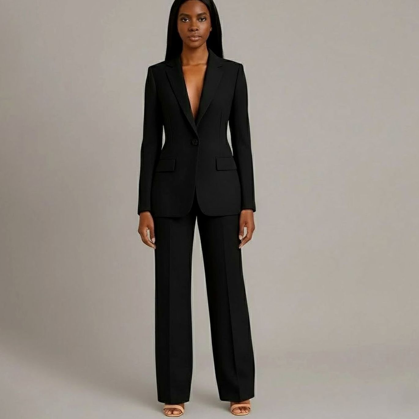 Women's Tailored Single-Button Blazer Pants Suit Set 4