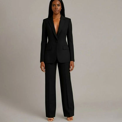 Women's Tailored Single-Button Blazer Pants Suit Set 4