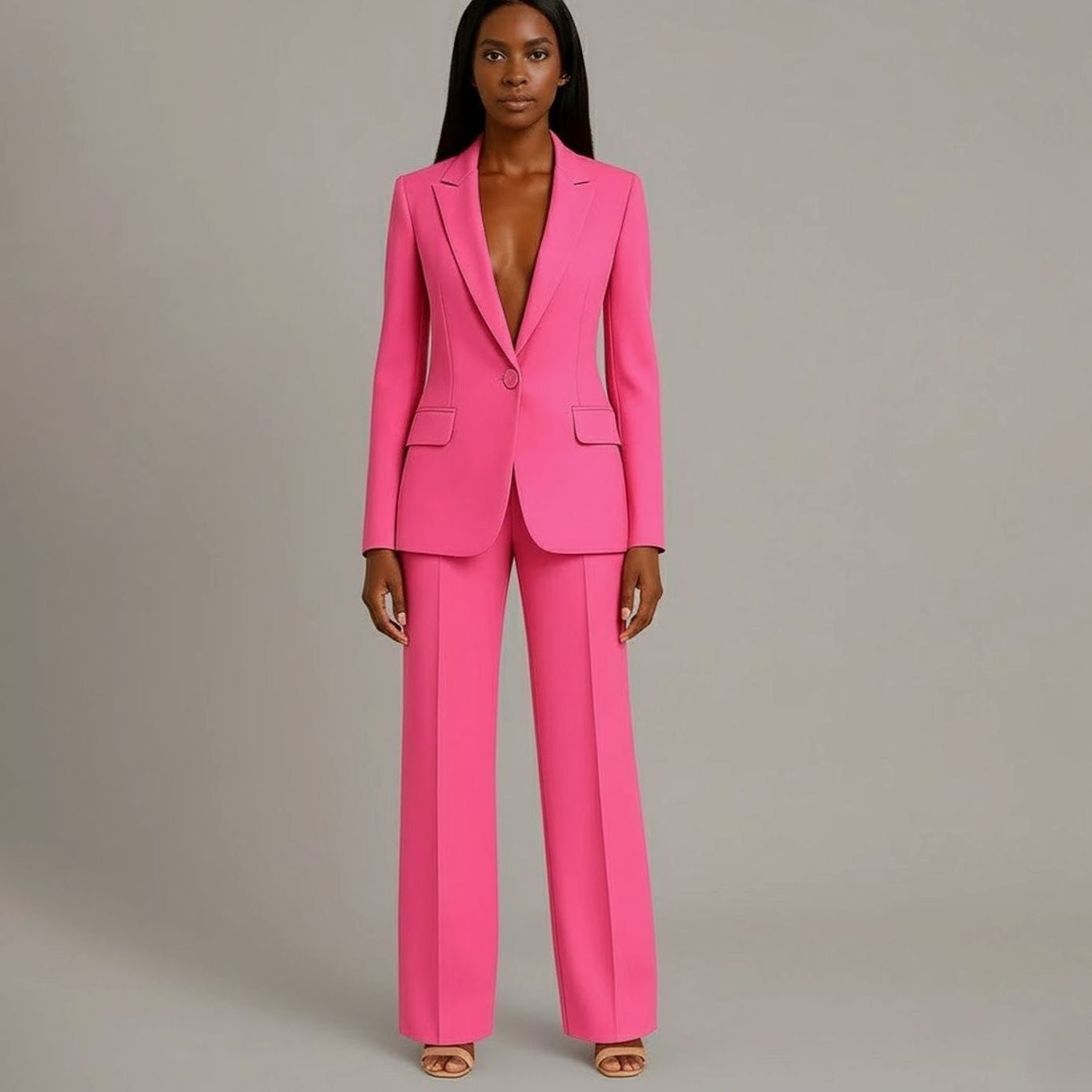 Women's Tailored Single-Button Blazer Pants Suit Set 7