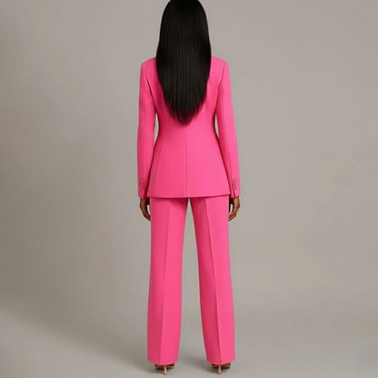 Women's Tailored Single-Button Blazer Pants Suit Set 9
