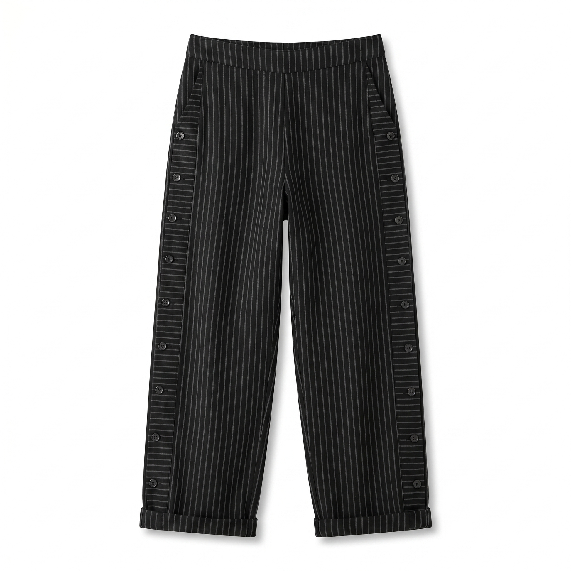 Women's Striped Trousers with Side Button Panel & Turn-Up Cuff 9