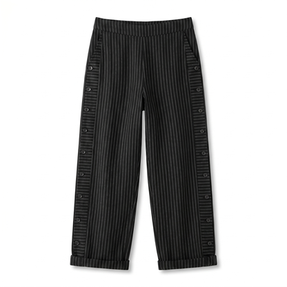 Women's Striped Trousers with Side Button Panel & Turn-Up Cuff 9