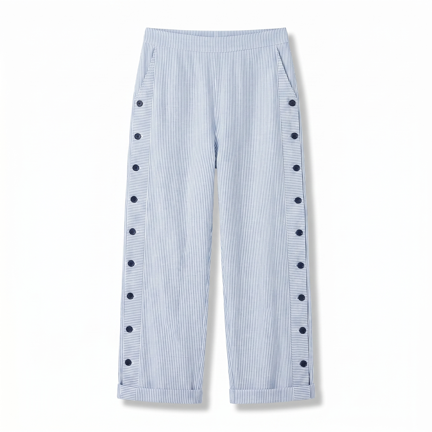Women's Striped Trousers with Side Button Panel & Turn-Up Cuff 6