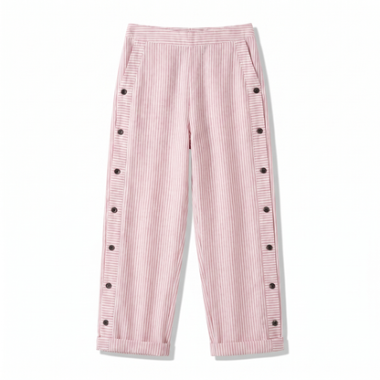 Women's Striped Trousers with Side Button Panel & Turn-Up Cuff 7