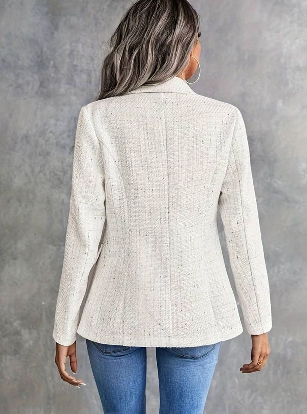 Women's Tweed Double-Breasted Blazer — Structured Gold Button Jacket 2